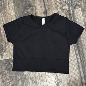 Black Crop Top with Short Sleeves and Crew Neckline